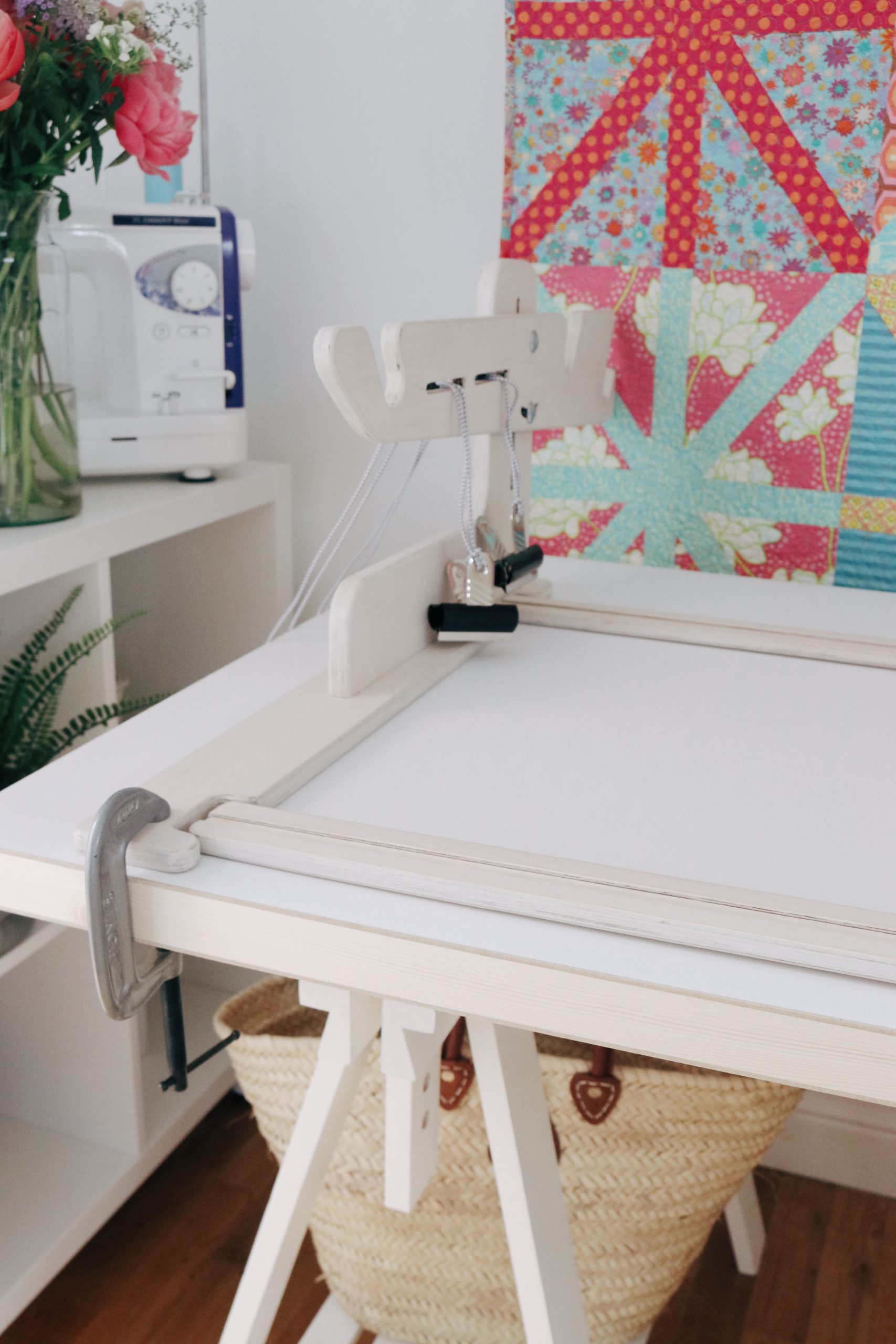 side pieces and tracks Quilting frame update makes it easy to move between frame sizes.